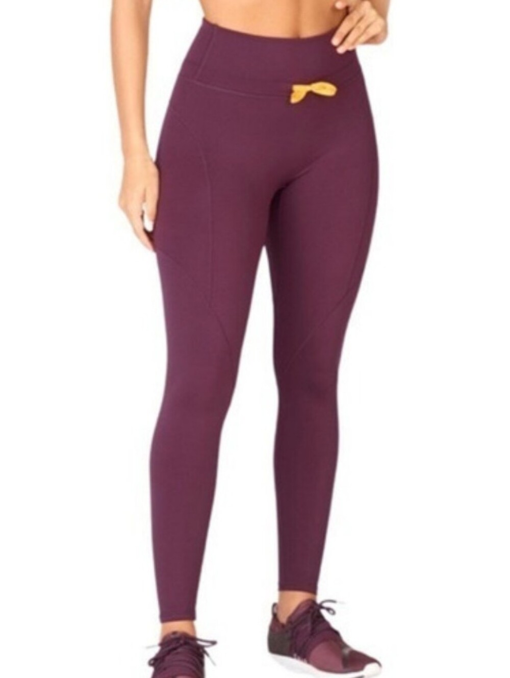 Fabletics High-Waisted Oxblood Motion365 Leggings with Contrast Tie